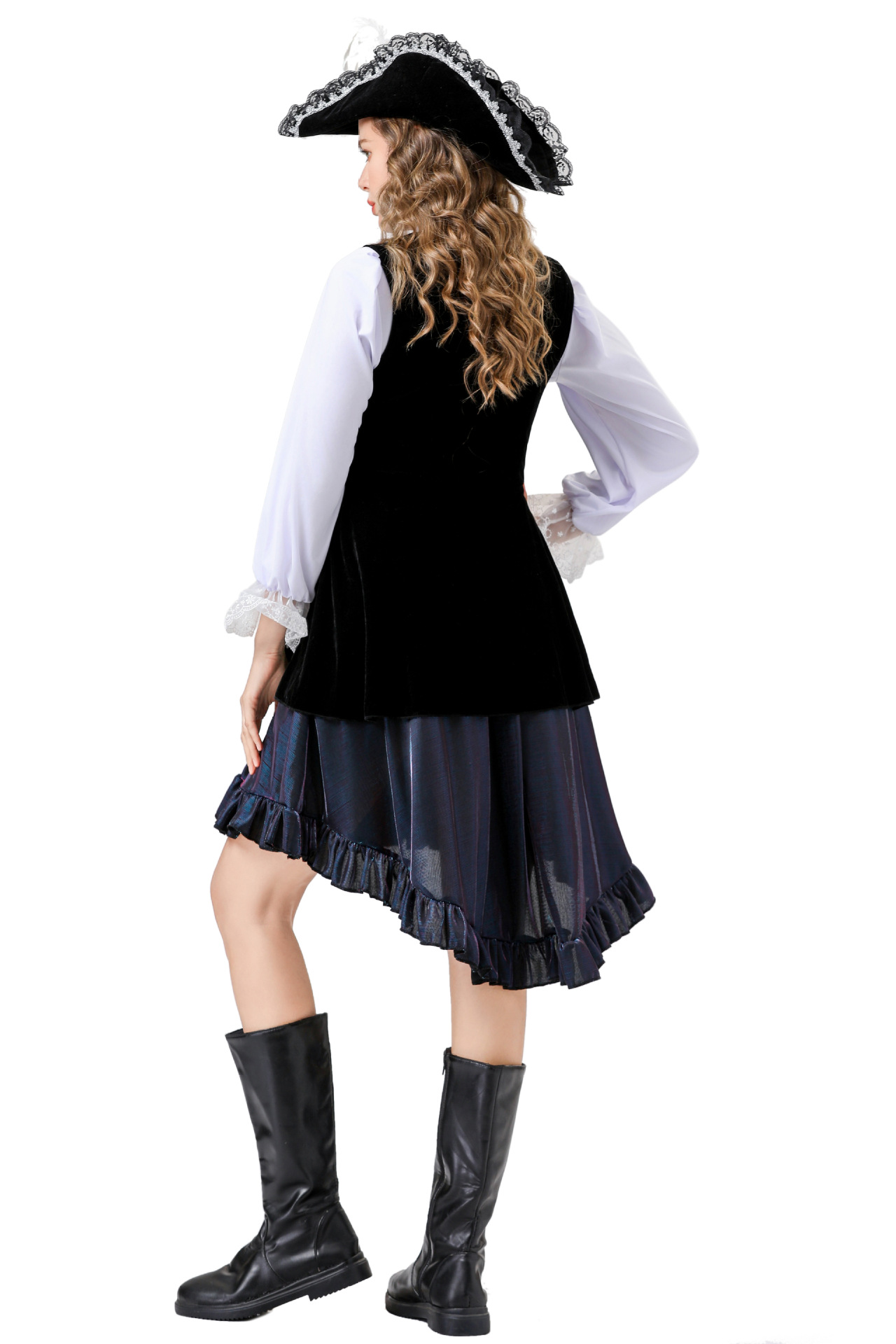 Halloween Victorian Gothic Steampunk Costume Dress with White Lace Details